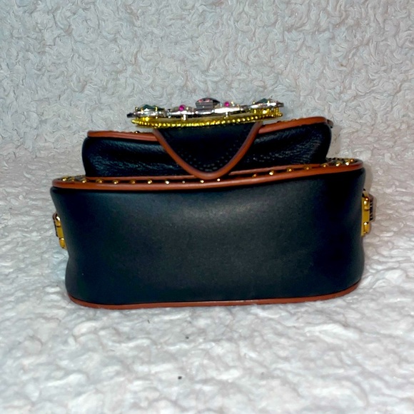 Miu Miu Rare Dahlia Madras Crystal Rhinestone Stud Black Leather Bag Purse - Picture 13 of 15